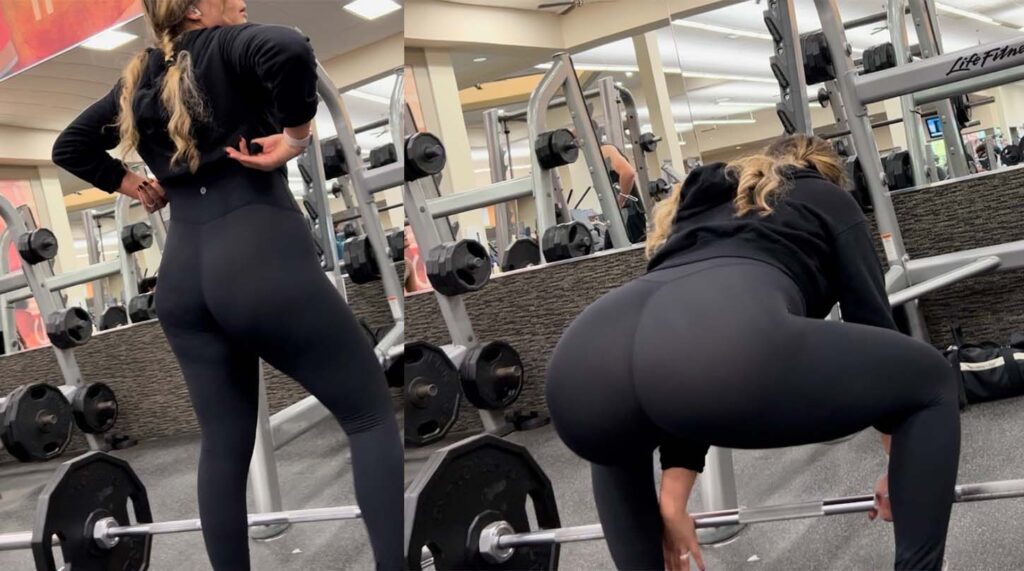 Thick Pigtail Latina Squatting in See Through LuLus at gym - Candid