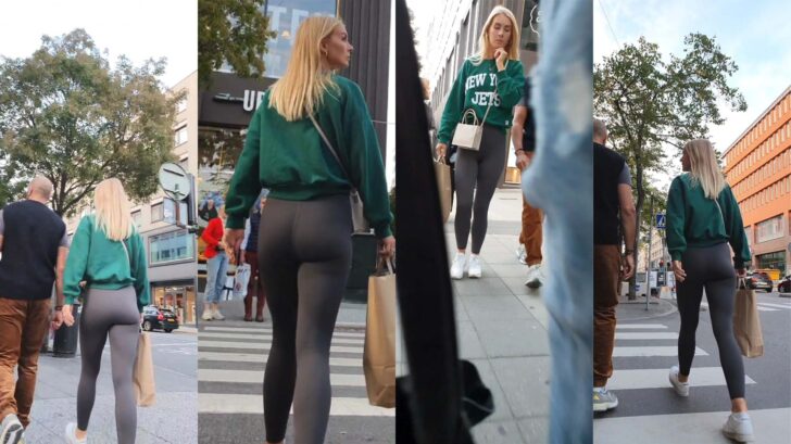 Hot Girl in Grey Leggings - Candid Best Premium