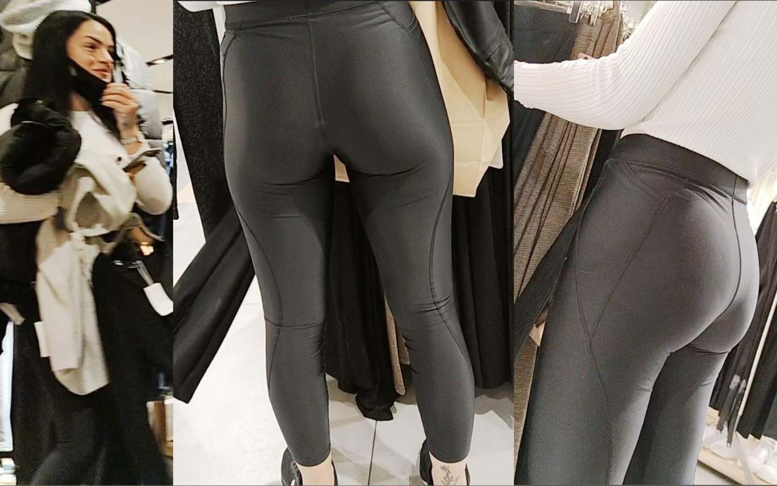 VTL brunette in leggings with friend out shopping - Candid Best Premium