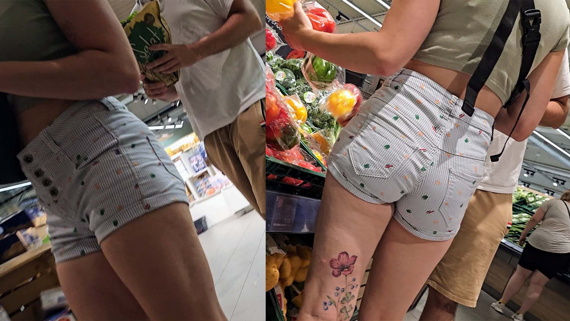 Girl in striped and patterned shorts - Candid Best Premium